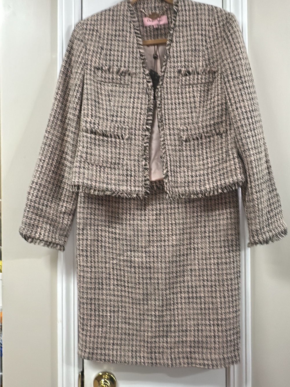 Phase Eight NWT set Tweed Fringe and Open-Front Jacket with skirt Pit-pit 18.5